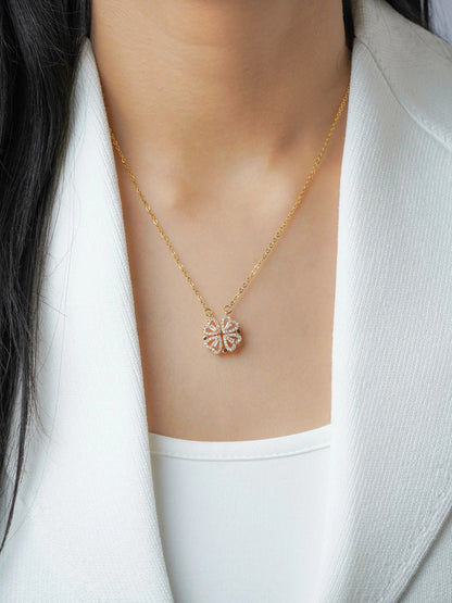 Gold Clover Pendant Necklace for Women | Floral Lucky Charm Design with CZ Diamonds | Elegant Minimal Daily Wear Jewelry