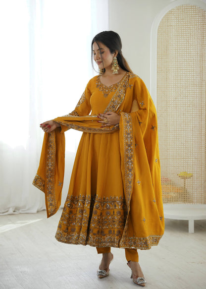 Elegant Embroidered Sequence Designer Anarkali Three Piece Set
