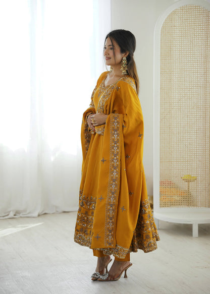 Elegant Embroidered Sequence Designer Anarkali Three Piece Set