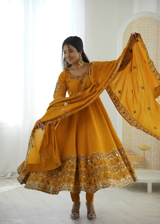 Elegant Embroidered Sequence Designer Anarkali Three Piece Set