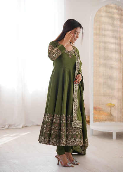 Elegant Embroidered Sequence Designer Anarkali Three Piece Set
