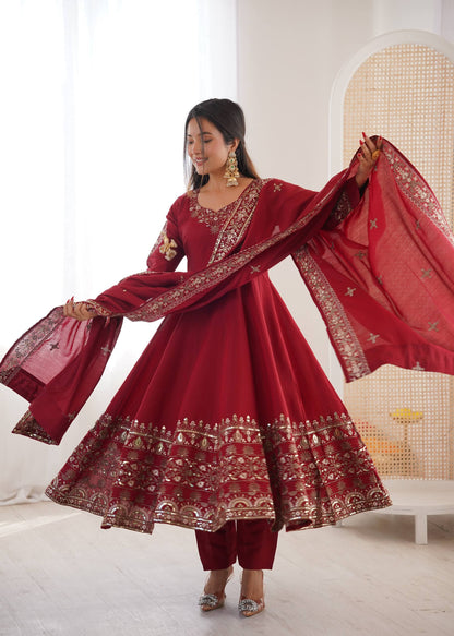 Elegant Embroidered Sequence Designer Anarkali Three Piece Set