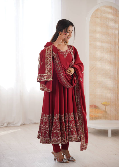 Elegant Embroidered Sequence Designer Anarkali Three Piece Set