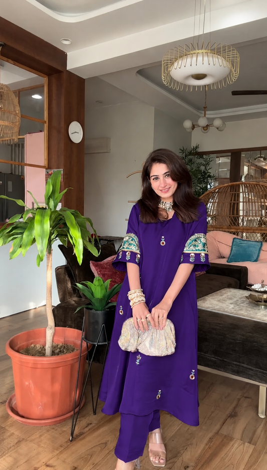 Royal Purple Handmade Kurta Pant Set for Women