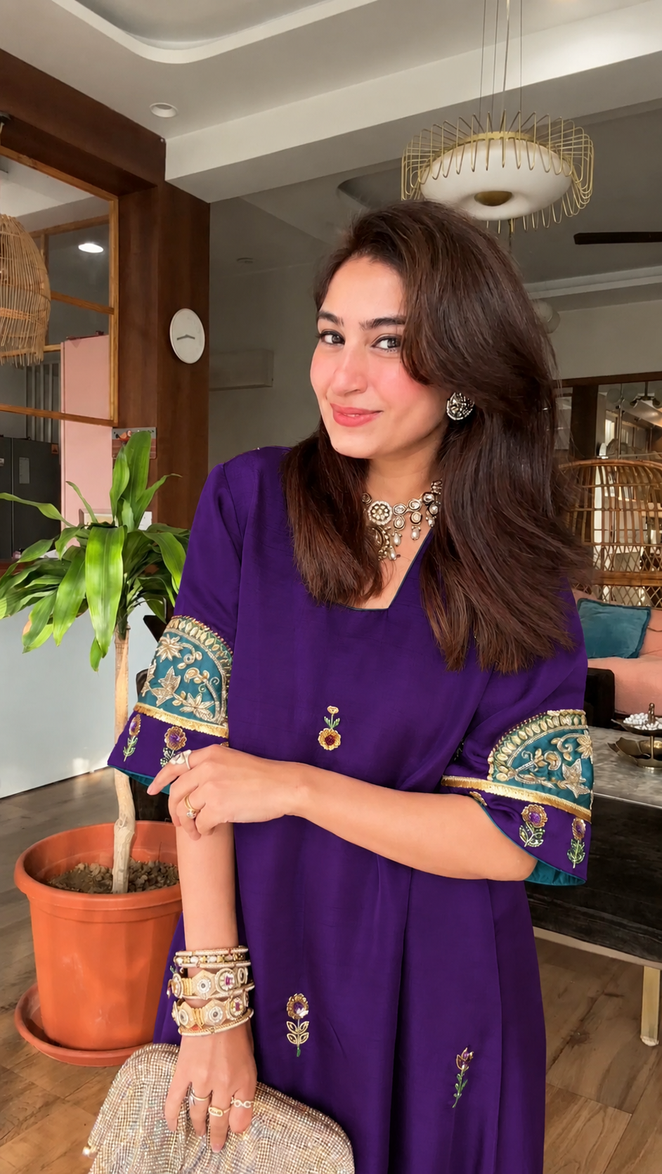 royal purple handmade kurta pant set for women