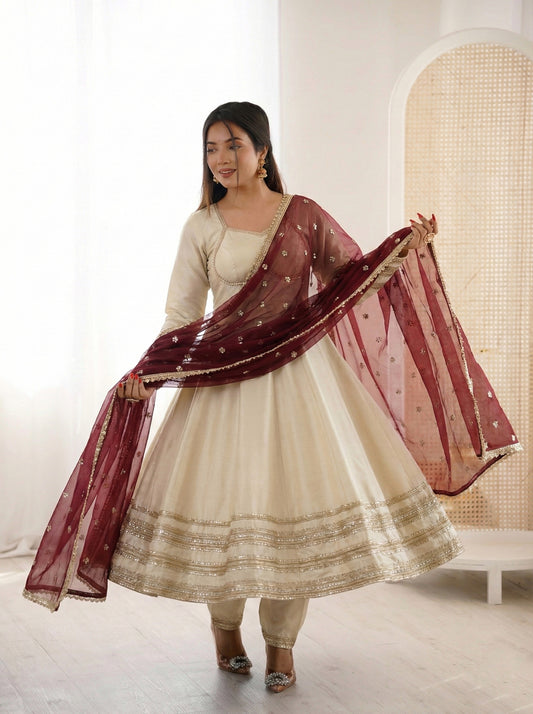 Elegant Heavy Lace Work Designer Anarkali Three Piece Set