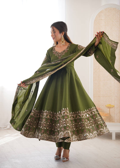 Elegant Embroidered Sequence Designer Anarkali Three Piece Set