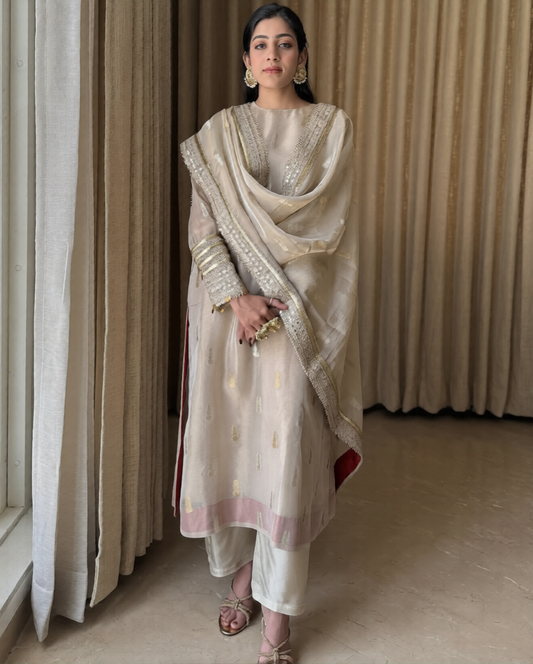 Aafreen Beige Tissue Simmer  Kurta Set