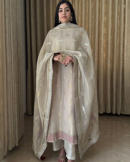 Luxury Ivory Hand-Embellished Tissue Suit Set