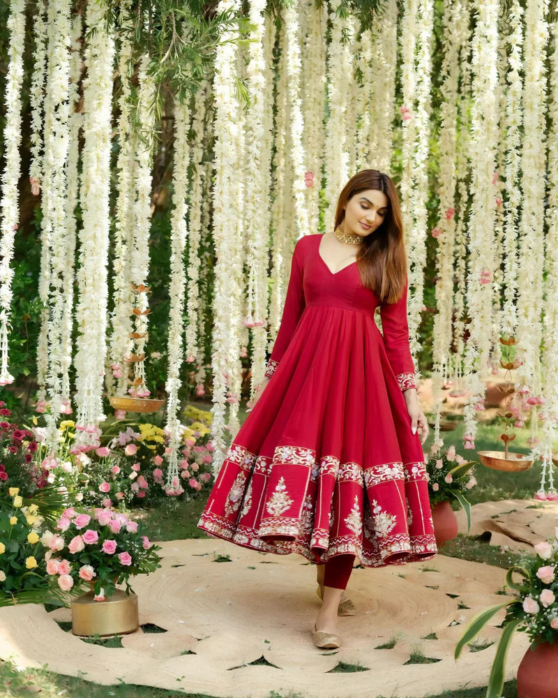 rimmy red coloured anarkali suit set