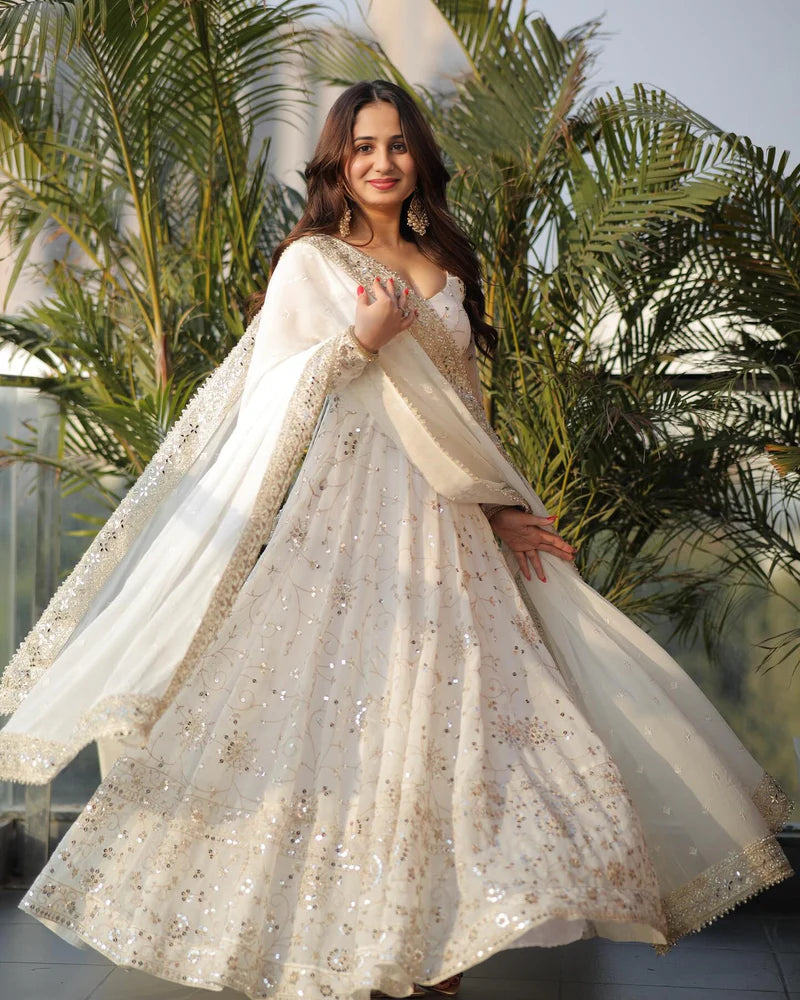 shivali trendy white anarkali suit set