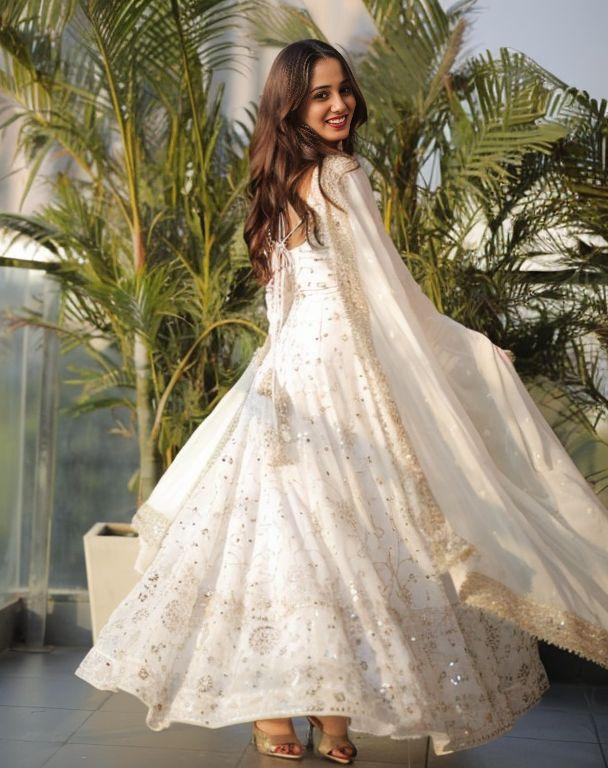 shivali trendy white anarkali suit set