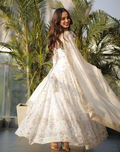 Shivali Trendy White Anarkali Suit Set
