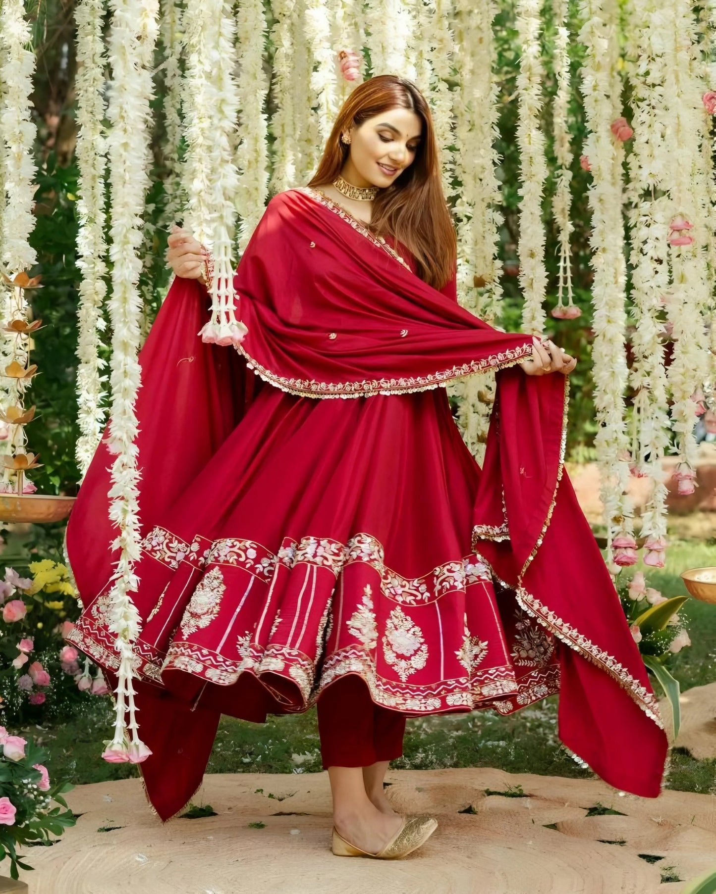 rimmy red coloured anarkali suit set