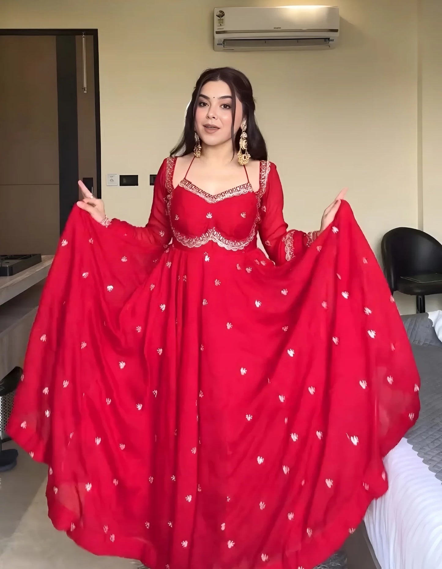 classic red karva chauth special anarkali suit set