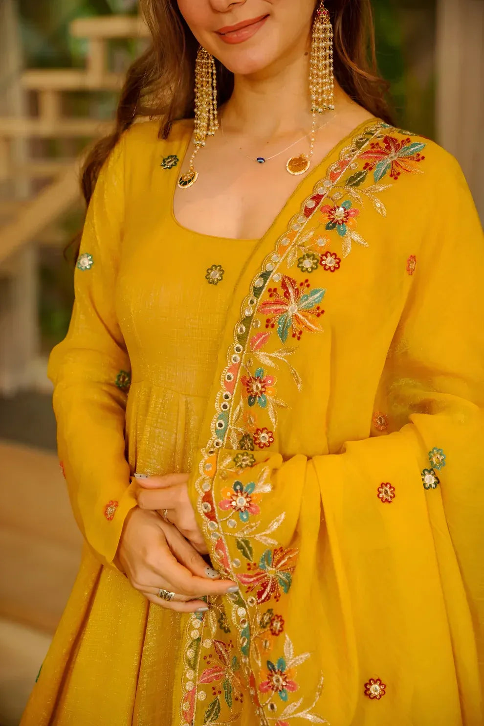 minaxi's festive special yellow flared anarkali suit set