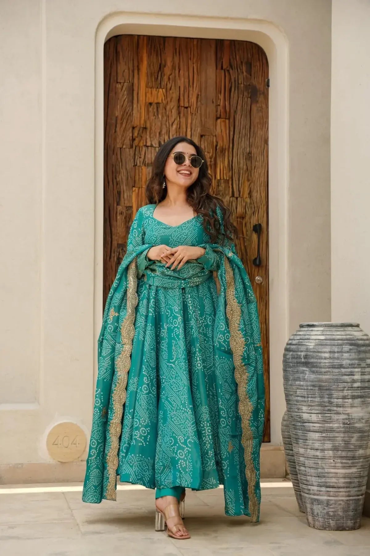 magic green coloured anarkali suit