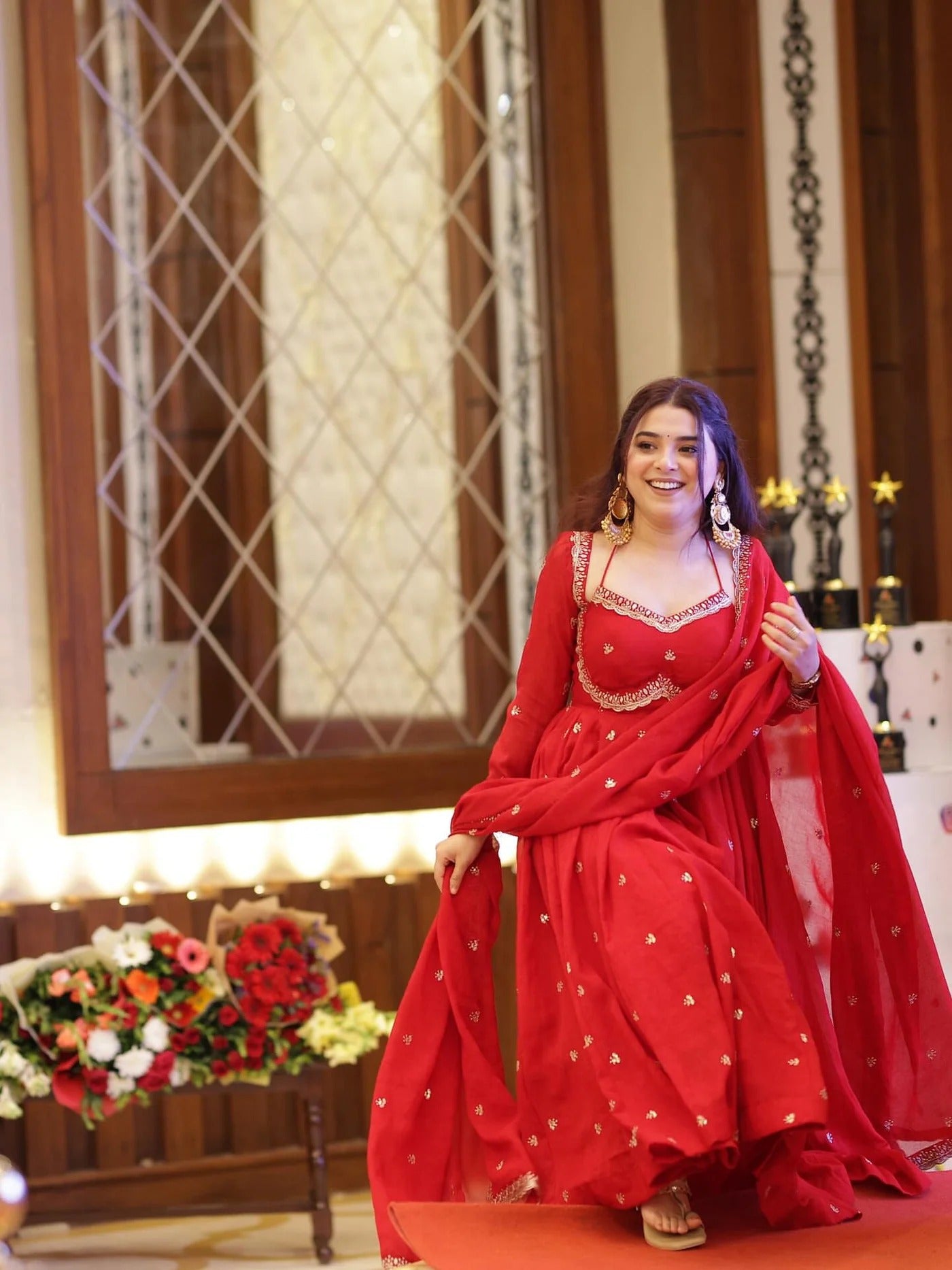 classic red karva chauth special anarkali suit set