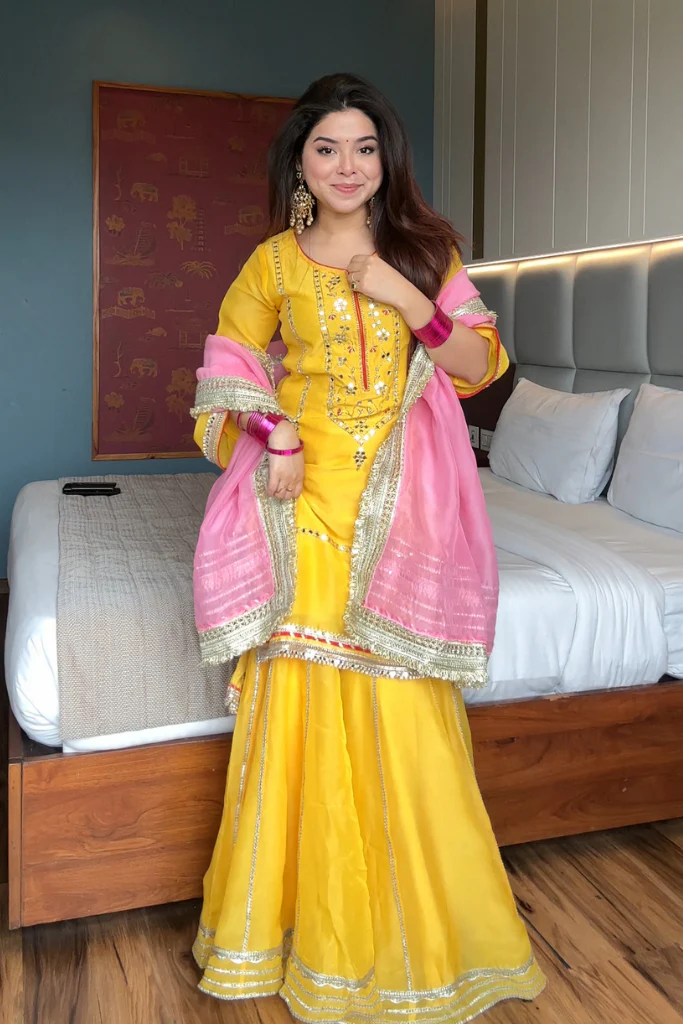 naumya neon yellow sharara suit set
