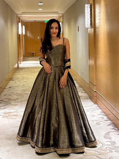 Luxury Navy Blue Jacquard Lehenga Choli Set with Designer Dupatta