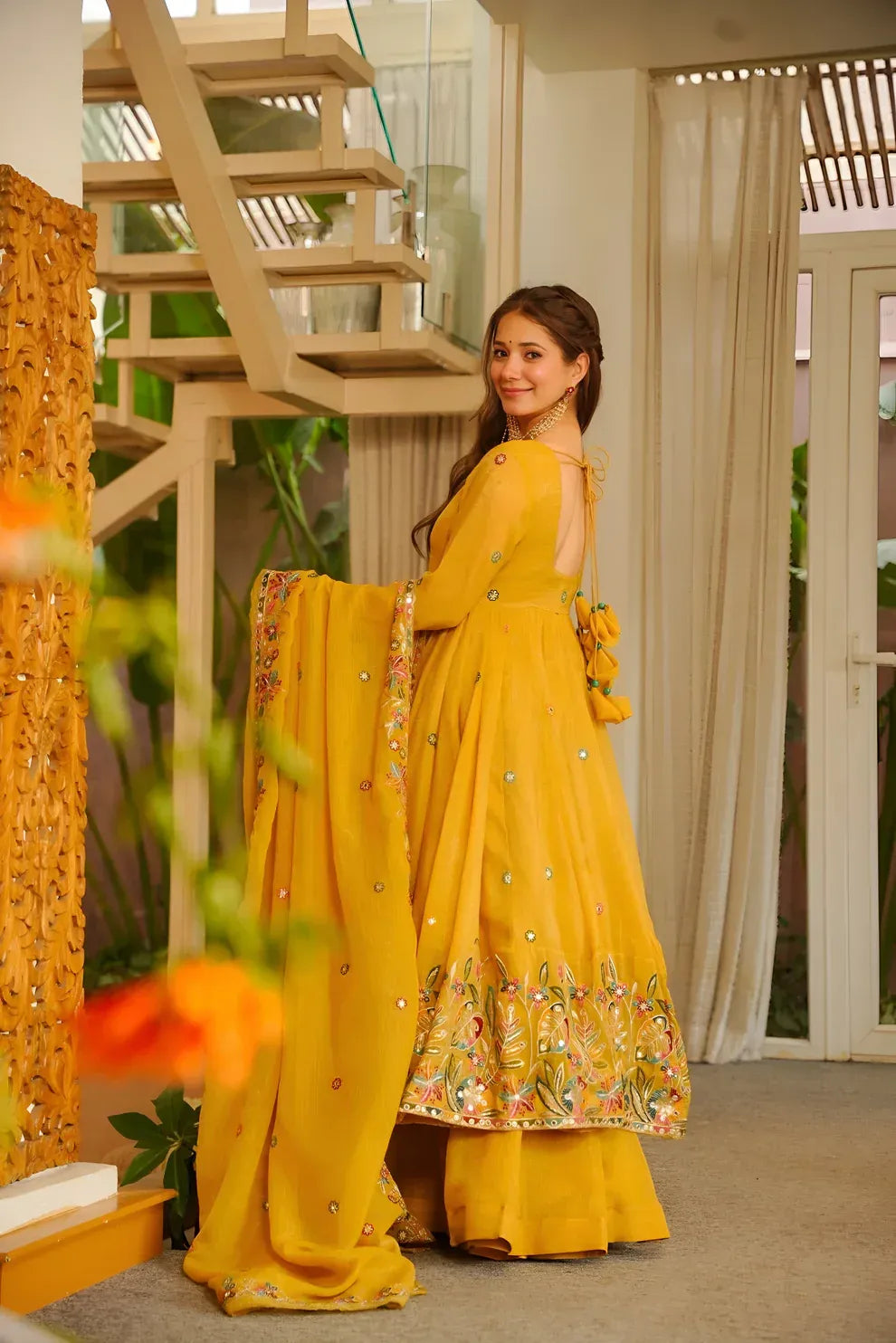 minaxi's festive special yellow flared anarkali suit set