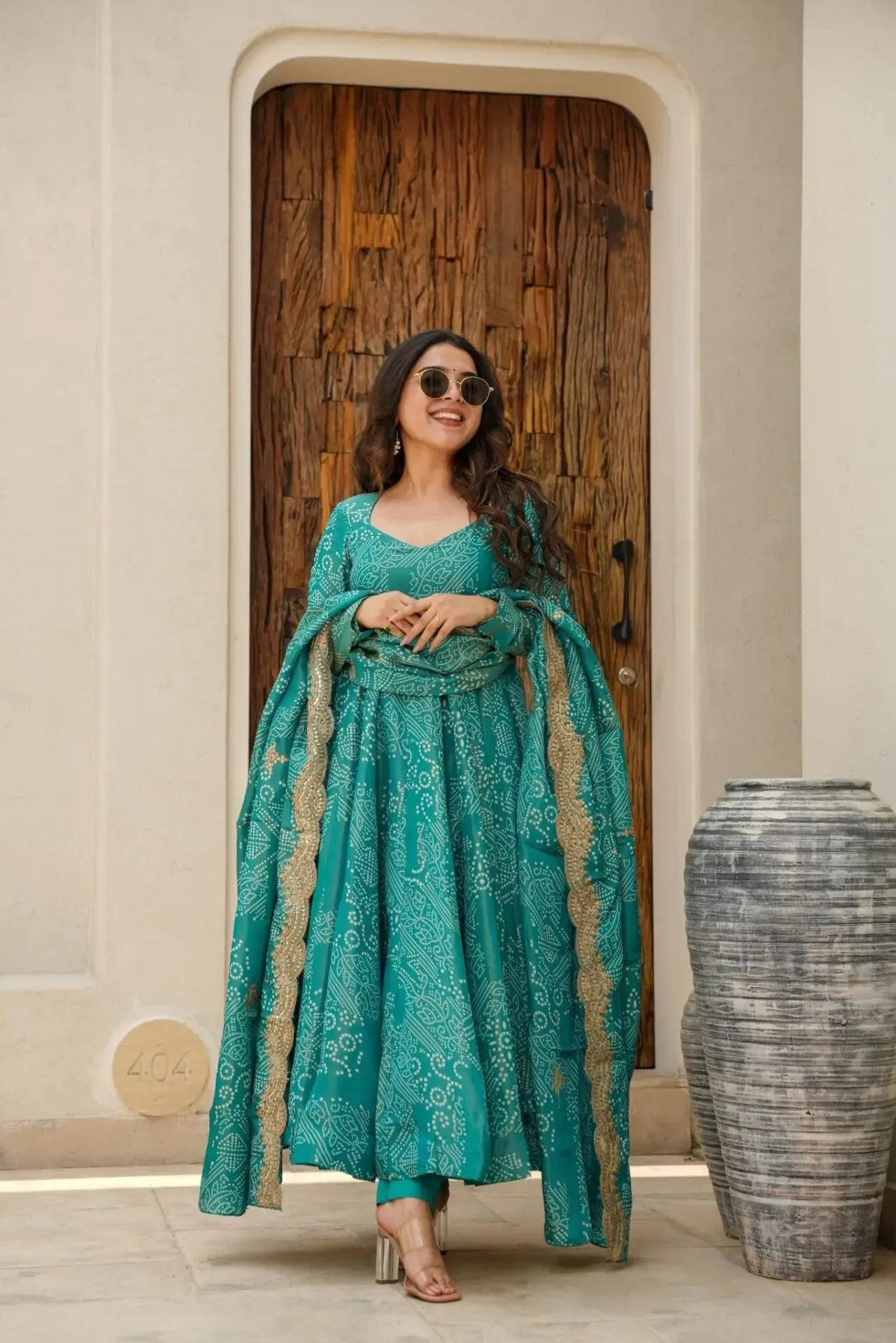 magic green coloured anarkali suit