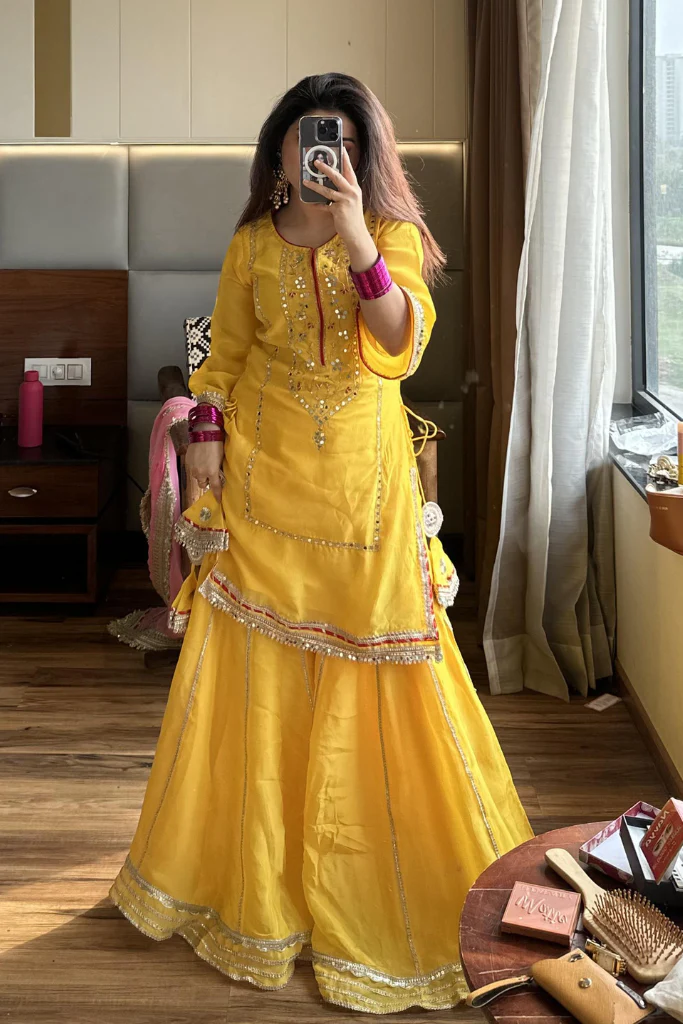 naumya neon yellow sharara suit set