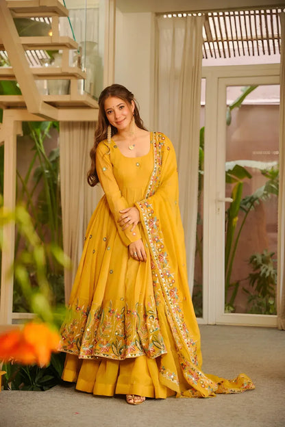 Minaxi's Festive Special Yellow Flared Anarkali Suit Set