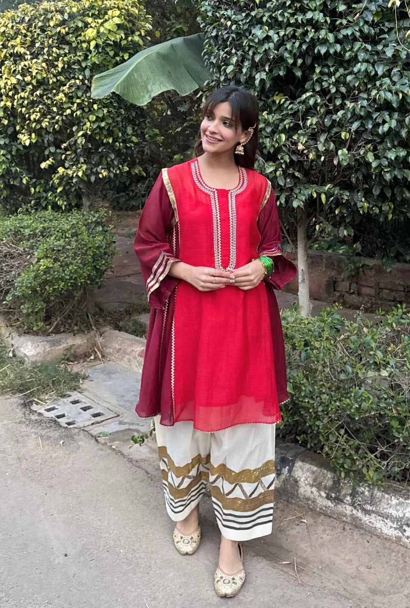 red choga style gulabo salwar set