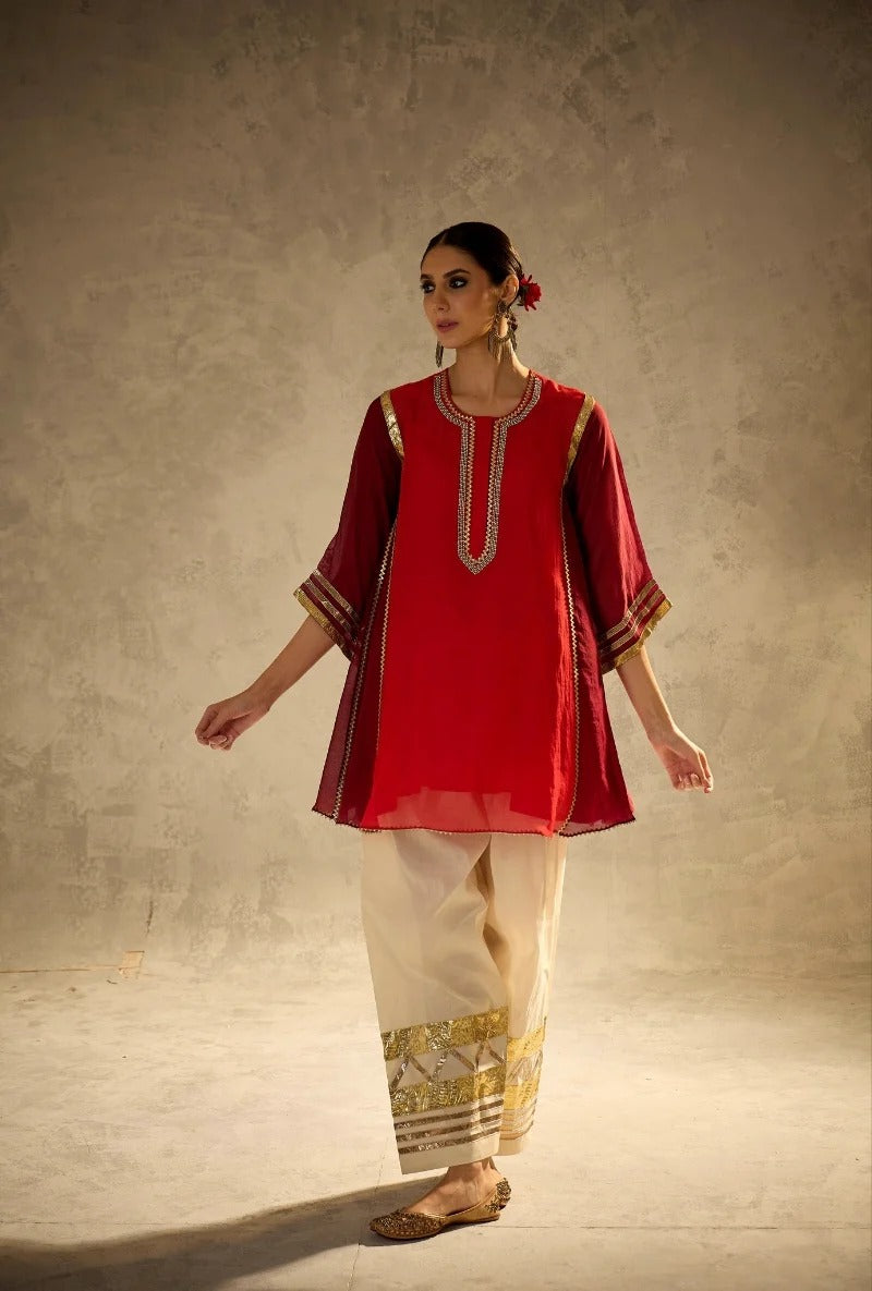 red choga style gulabo salwar set