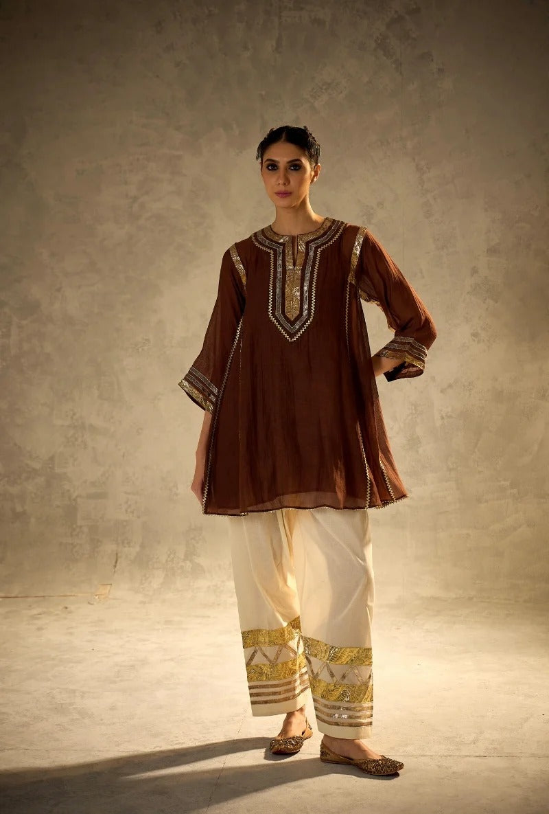 brown choga style gulabo salwar set