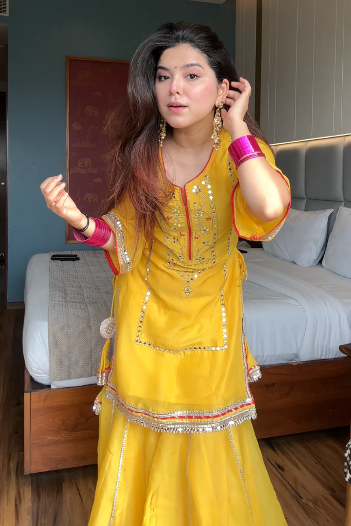 naumya neon yellow sharara suit set