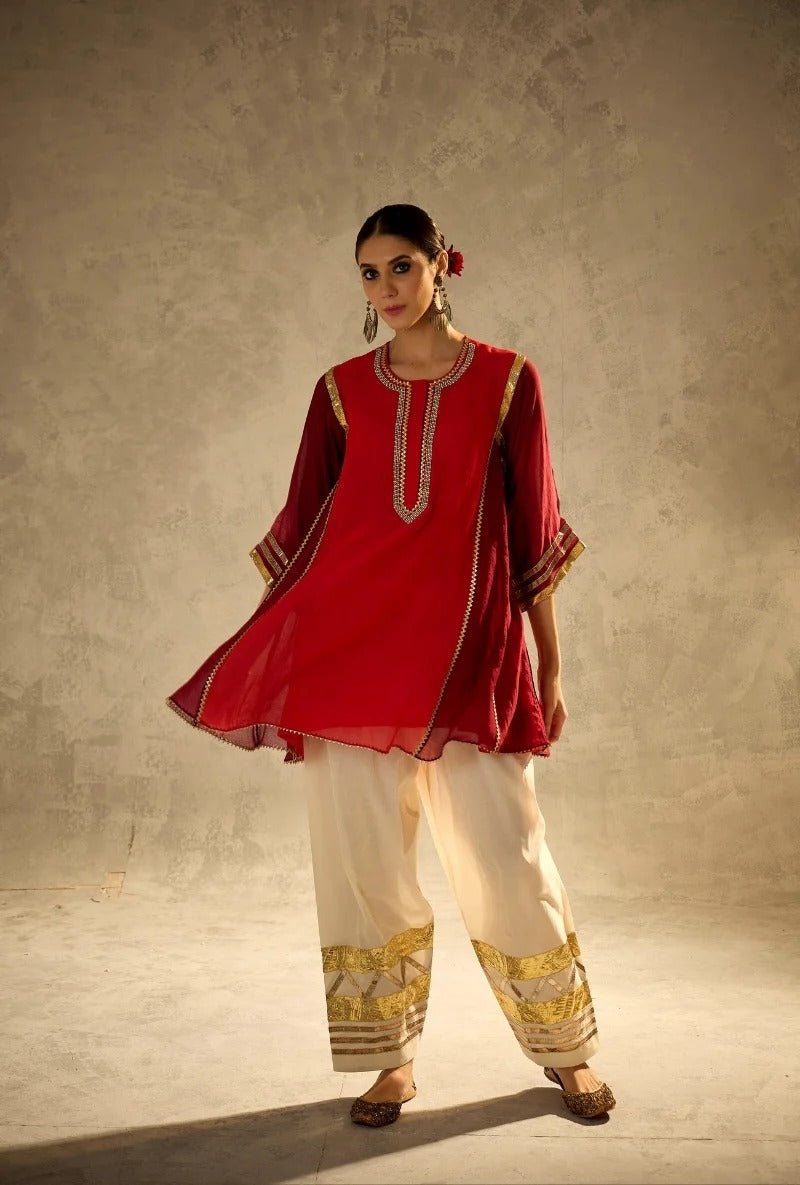 red choga style gulabo salwar set