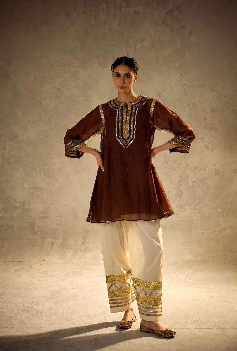 brown choga style gulabo salwar set