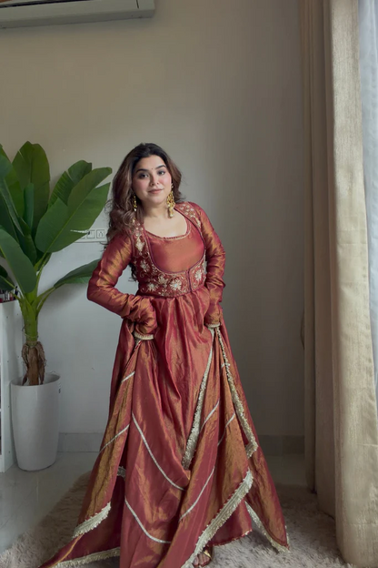Noor Rust Embroidered Anarkali Set