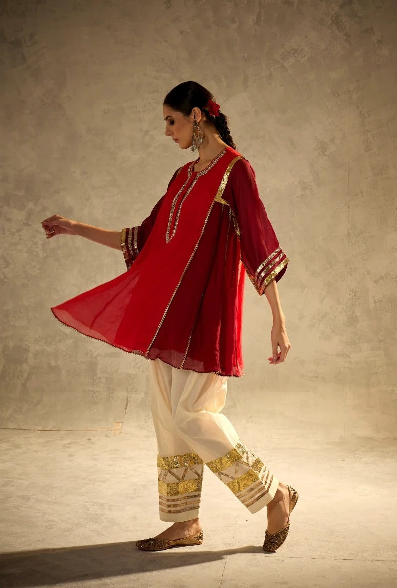 red choga style gulabo salwar set
