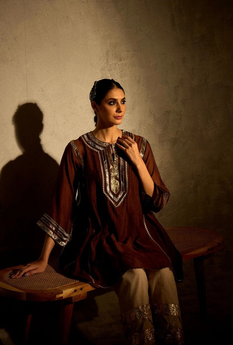 brown choga style gulabo salwar set
