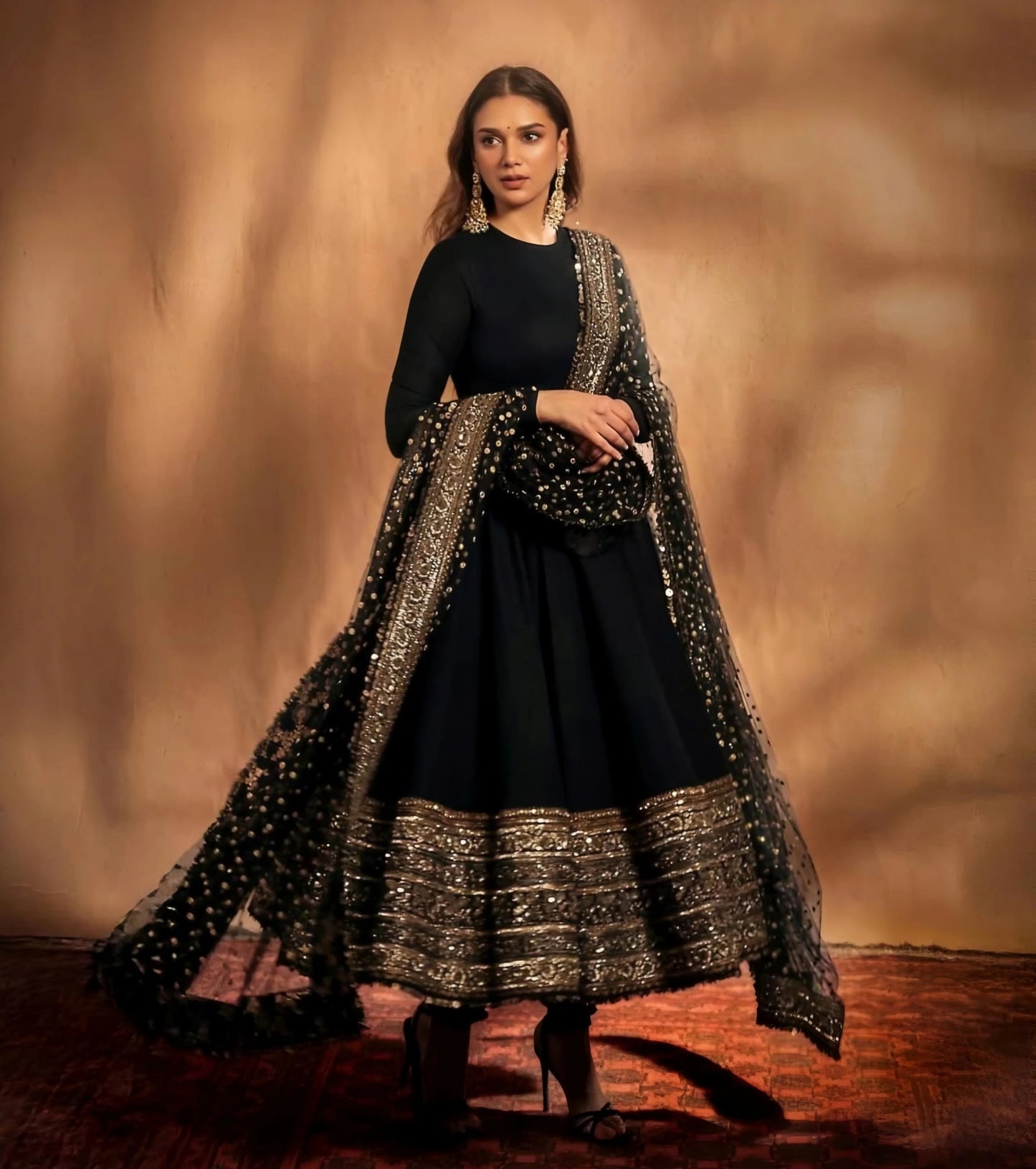 aditi premium black anarkali suit set