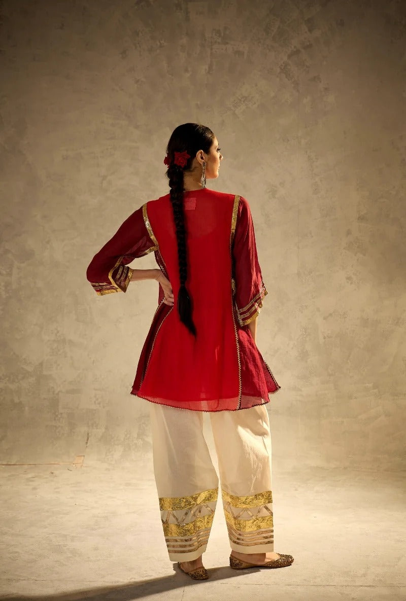 red choga style gulabo salwar set