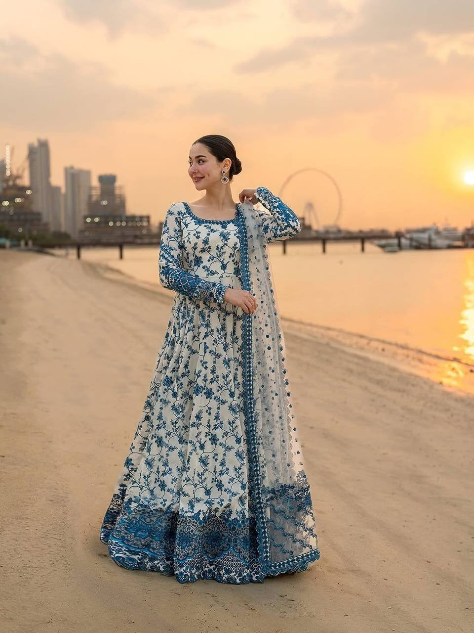krishva's exclusive blue floral organza anarkali suit set