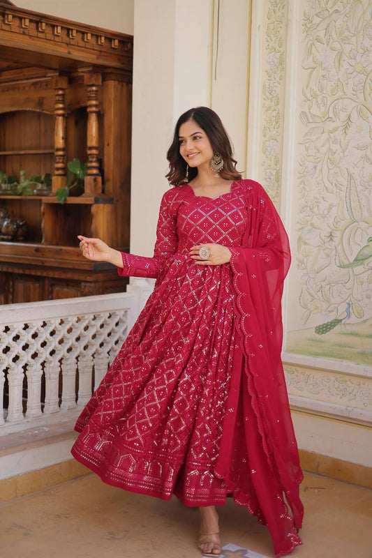 PINK EMBROIDERED GEORGETTE ANARKALI SUIT SET