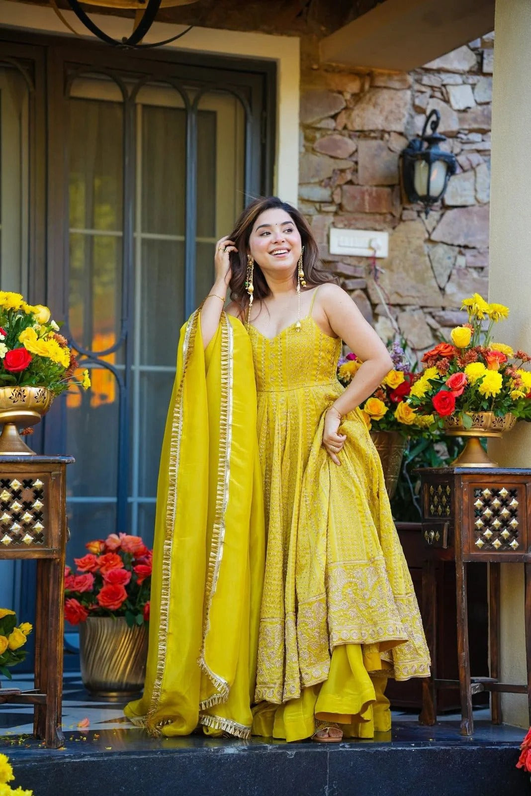 ishmika mustard yellow anarkali suit set