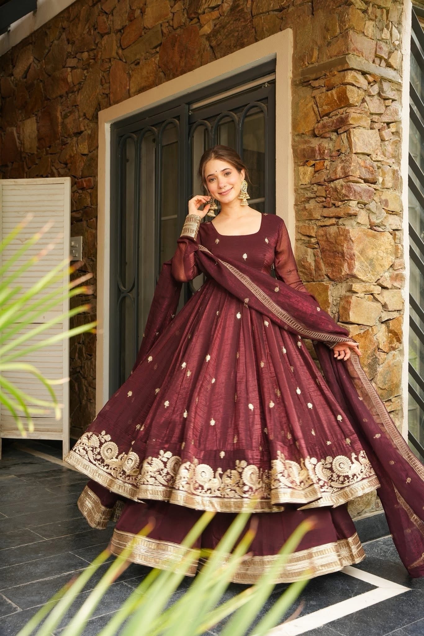 azira maroon color premium anarkali suit set