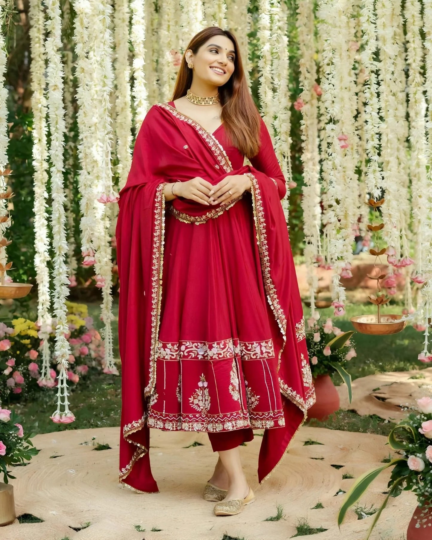 rimmy red coloured anarkali suit set