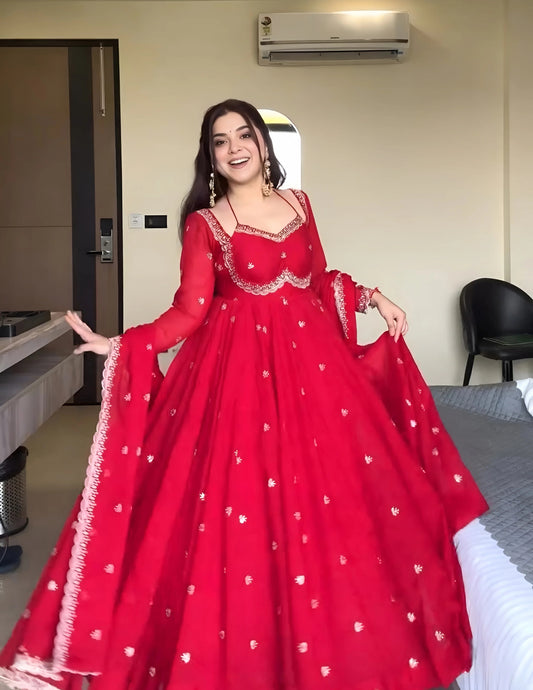 Classic Red Karva Chauth Special Anarkali Suit Set