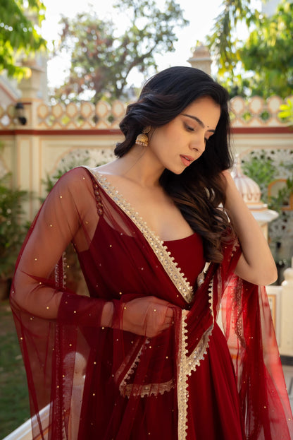Maroon Embroidered Anarkali Suit Set with  Dupatta