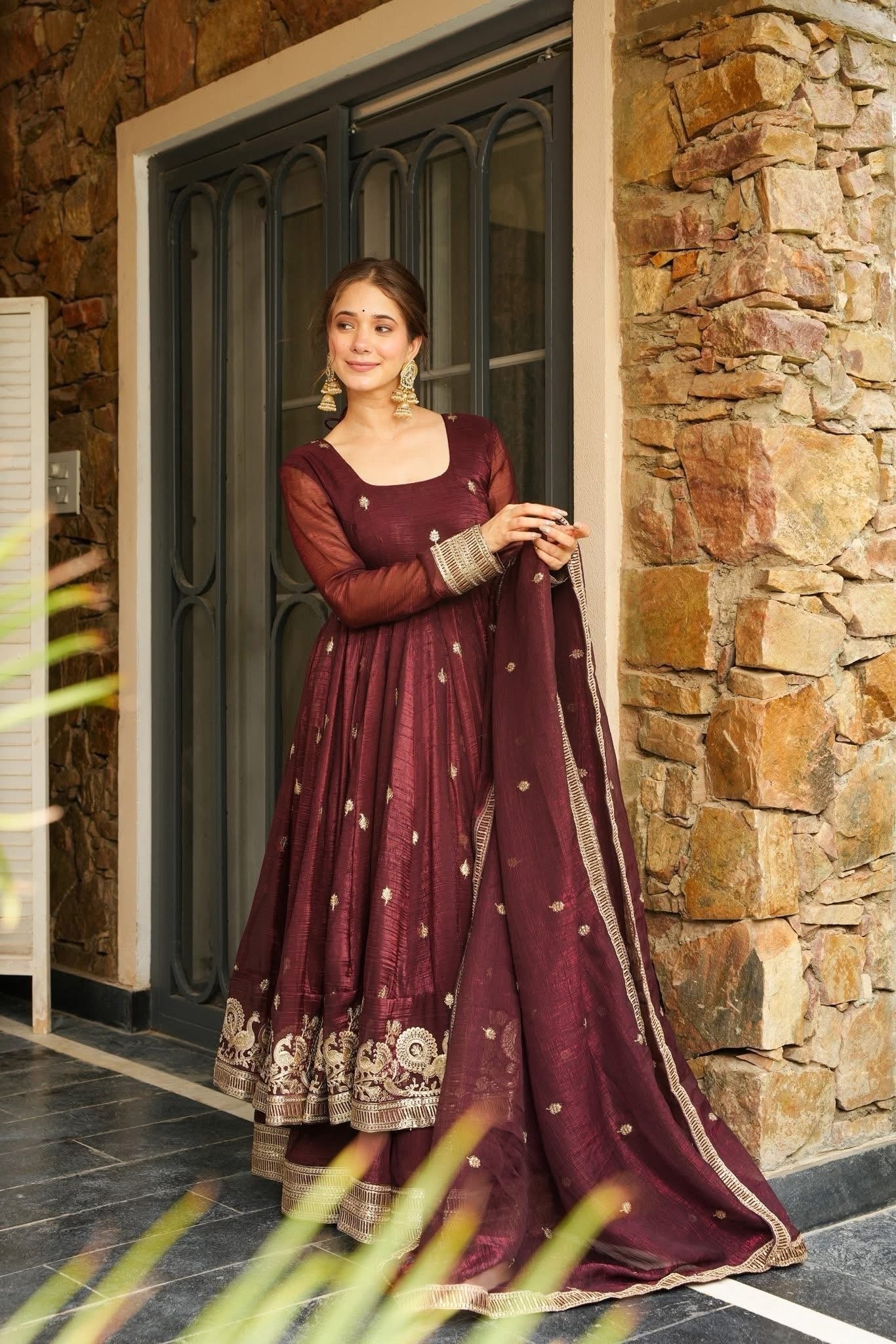 azira maroon color premium anarkali suit set