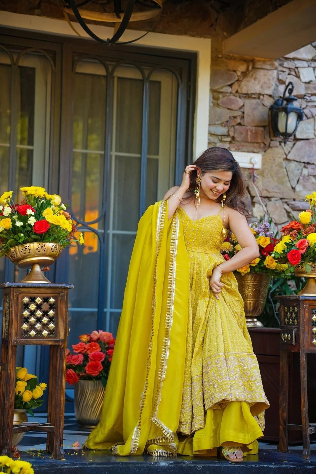 ishmika mustard yellow anarkali suit set