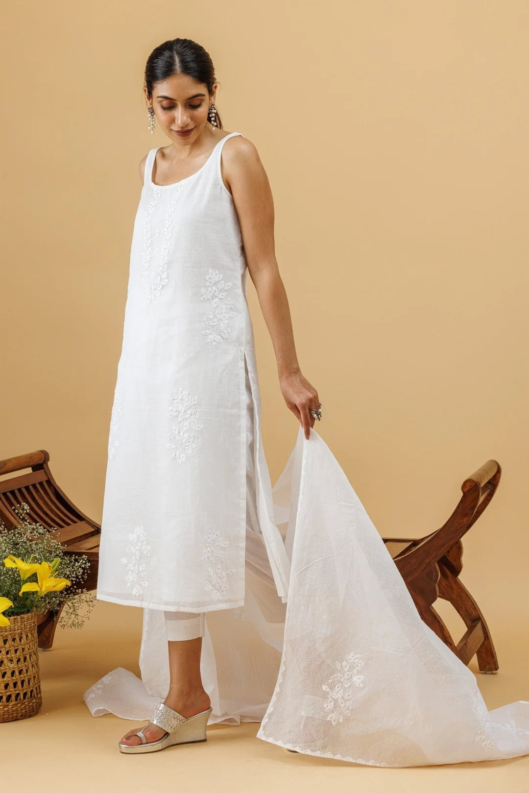 phool patti kurta and dupatta with em work