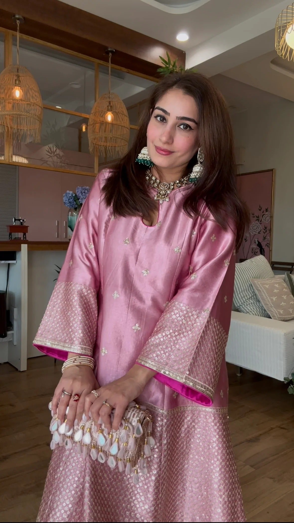 pink gajji silk embroidered 3 piece suit set